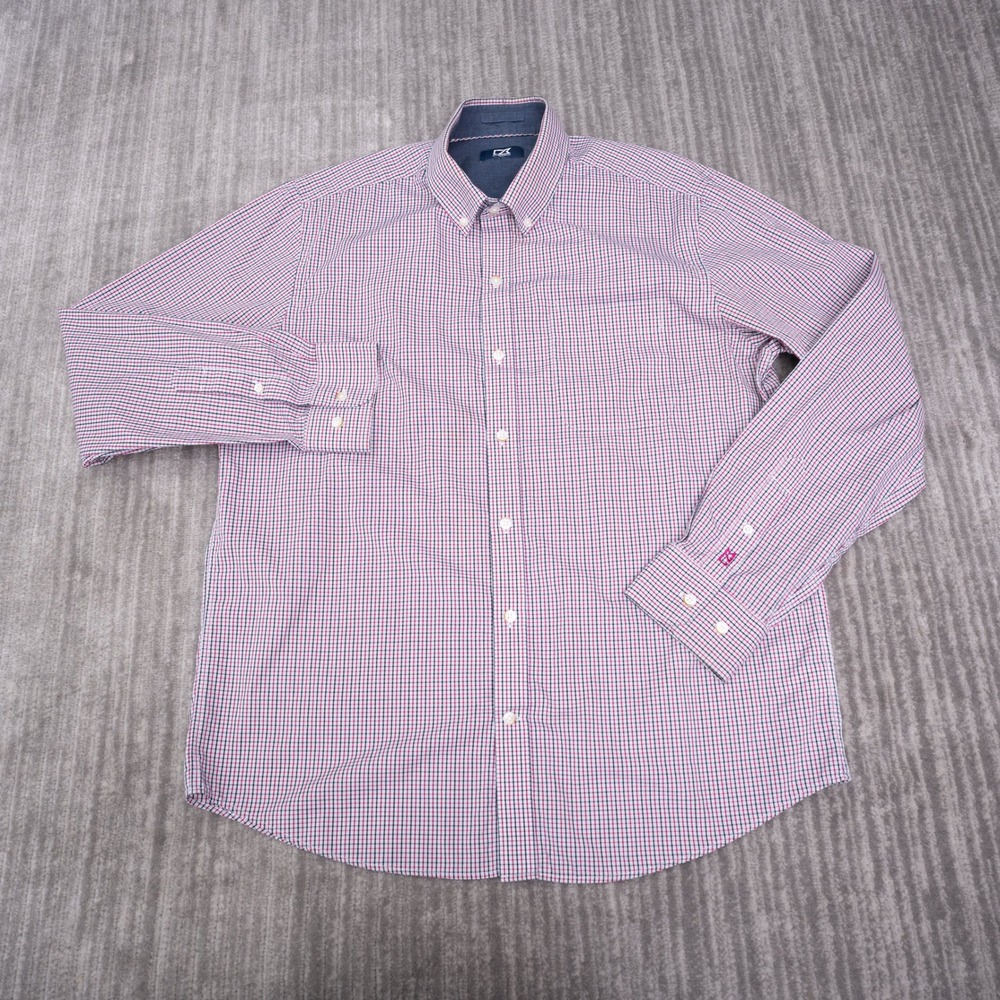 Cutter & Buck Button Down Shirt Mens XL Red White Blue Check Long Sleeve